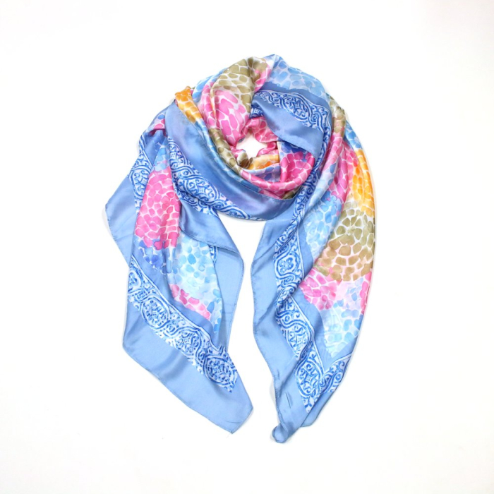 Étole Soie Viscose Motif Floral Multicolore 0725002 bleu ciel Étole Soie Viscose Motif Floral Multicolore 0725002 bleu ciel