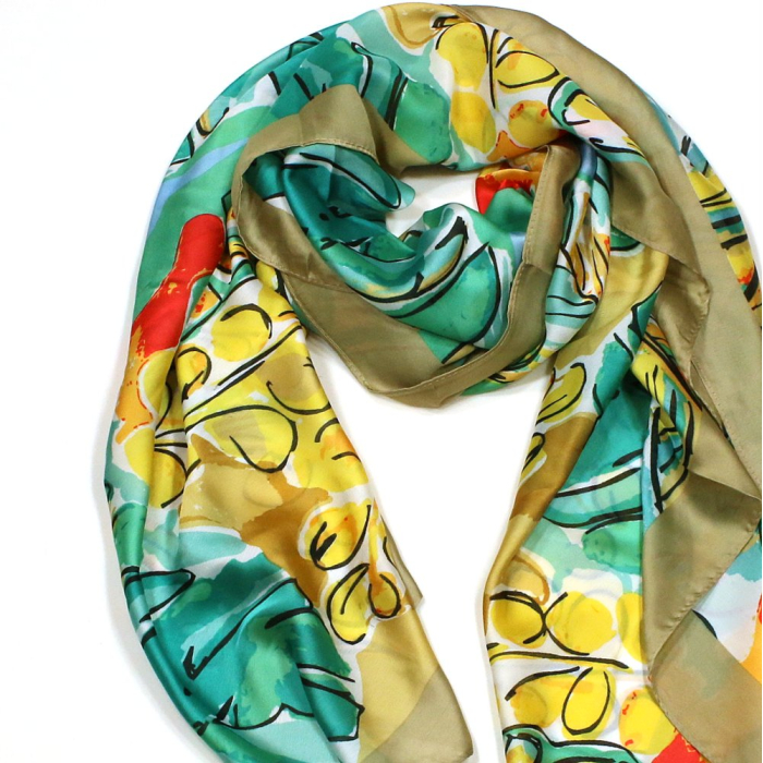 Étole Soie Viscose Imprimé feuille Multicolore 0725019 taupe