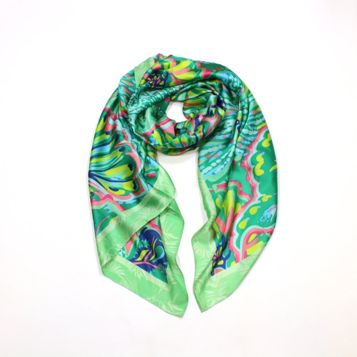 Étole Soie Viscose Feuille Exotique Multicolore 0725022 vert