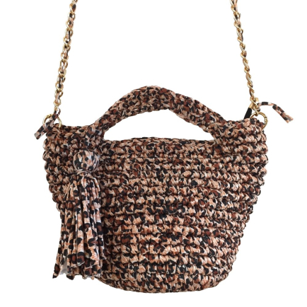 Sac à main tressé en polyester avec bandoulière chaîne 0925023 marron