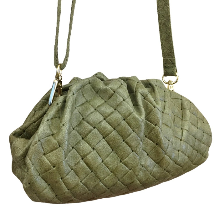 Sac porté épaule en cuir véritable 0925024 vert kaki