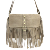 Sac porté épaule en cuir véritable avec franges 0925025 naturel/beige
