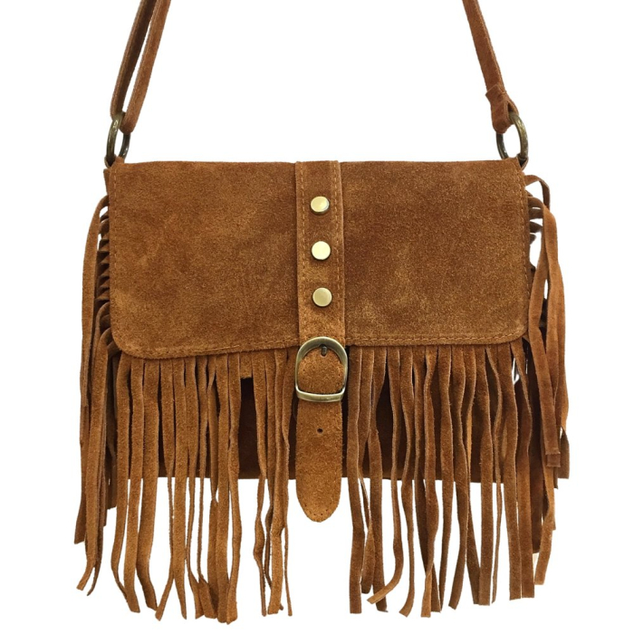Sac porté épaule en cuir véritable avec franges 0925025 cognac Sac porté épaule en cuir véritable avec franges 0925025 cognac