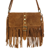 Sac porté épaule en cuir véritable avec franges 0925025 cognac