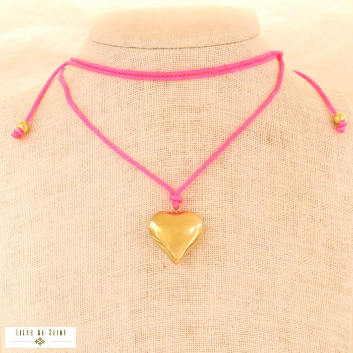 Sautoir ou Choker Cordon Cœur – Acier & Polyester 0124158 fushia Sautoir ou Choker Cordon Cœur – Acier & Polyester 0124158 fushia