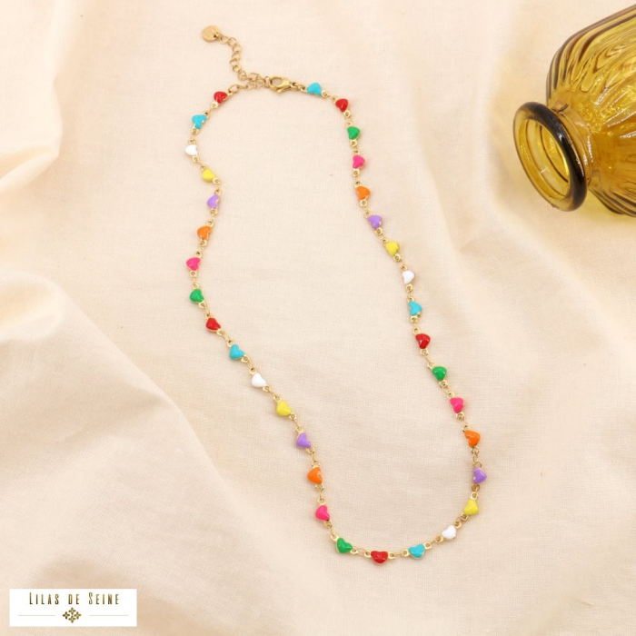 Collier Cœurs Multicolores en Émail et Acier Inoxydable 0124178 multi Collier Cœurs Multicolores en Émail et Acier Inoxydable 0124178 multi