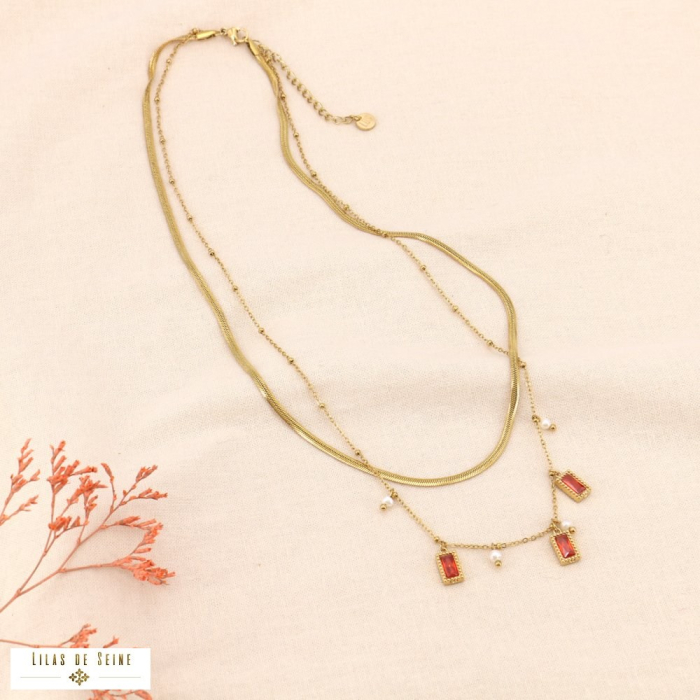 Collier Double-Rang Layering en Acier Inoxydable et Strass 0124039 orange Collier Double-Rang Layering en Acier Inoxydable et Strass 0124039 orange