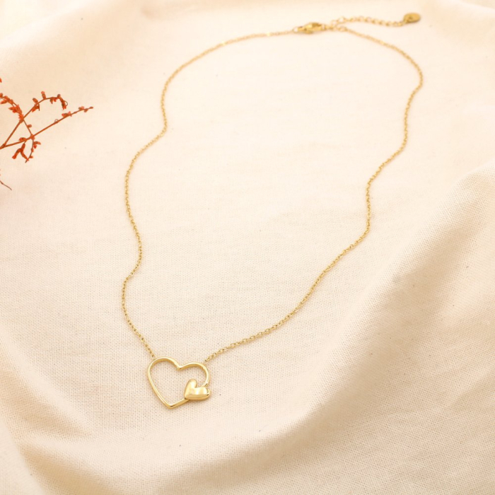 Collier en acier inoxydable avec double cœur 0125135 doré Collier en acier inoxydable avec double cœur 0125135 doré