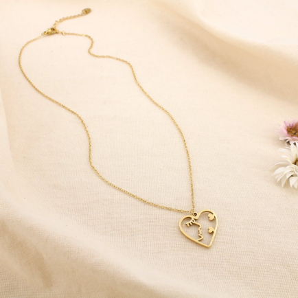 Collier en acier inoxydable cœur visage 0125133 doré