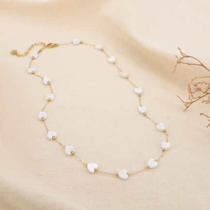 Collier en acier inoxydable et cœurs en nacre naturelle 0125159 blanc