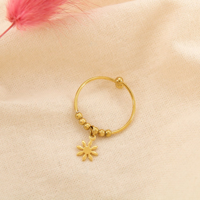 Bague fine ouverte breloque fleur acier inoxydable 0425023 doré Bague fine ouverte breloque fleur acier inoxydable 0425023 doré