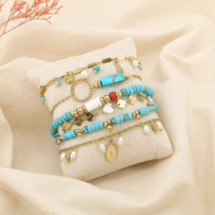 Ensemble 6 bracelets acier cœur étoile pierre nacre 0225212 rouge