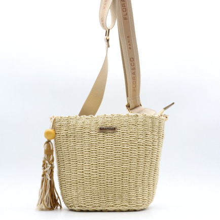 Sac seau Flora&Co paille papier simili-cuir pompon tassel 0925027 écru