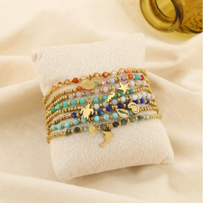 8 Bracelets élastiques billes acier pierre marin 0225213 multi 8 Bracelets élastiques billes acier pierre marin 0225213 multi