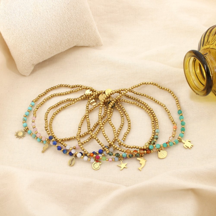 8 Bracelets élastiques billes acier pierre marin 0225213 multi