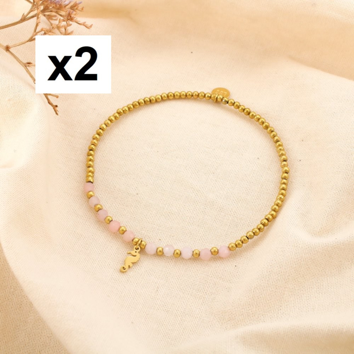 2 Bracelets élastiques fins acier pierre hippocampe 0225194 rose 2 Bracelets élastiques fins acier pierre hippocampe 0225194 rose