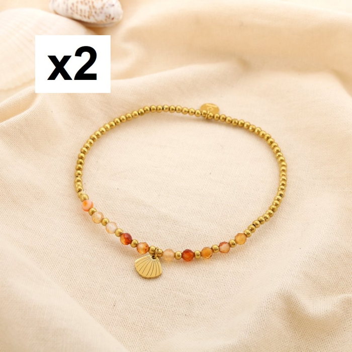 2 Bracelets élastiques fins acier pierre coquillage 0225195 rouge 2 Bracelets élastiques fins acier pierre coquillage 0225195 rouge