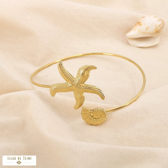 Bracelet bras jonc acier étoile escargot de mer 0225148 doré Bracelet bras jonc acier étoile escargot de mer 0225148 doré
