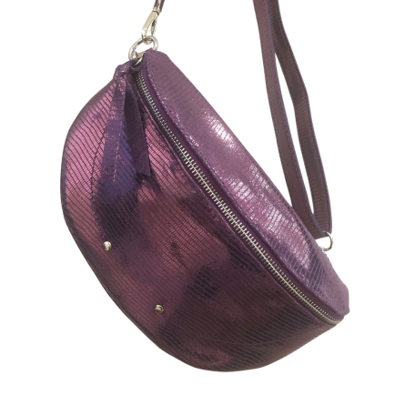 Sac banane cuir véritable lamé style métallisé 0924037 violet