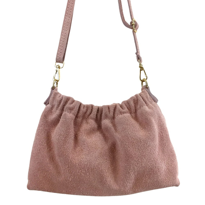 Sac porté épaule cuir véritable daim haut plissé 0924514 rose Sac porté épaule cuir véritable daim haut plissé 0924514 rose
