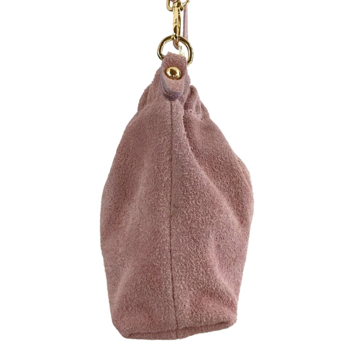 Sac porté épaule cuir véritable daim haut plissé 0924514 rose