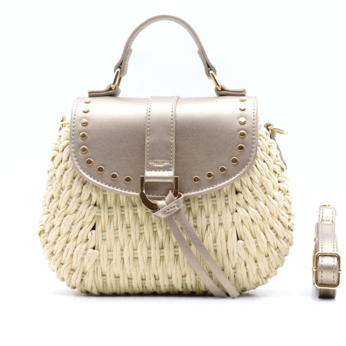 Sac à main Flora&Co paille papier simili-cuir 0925018 beige taupe métal Sac à main Flora&Co paille papier simili-cuir 0925018 beige taupe métal