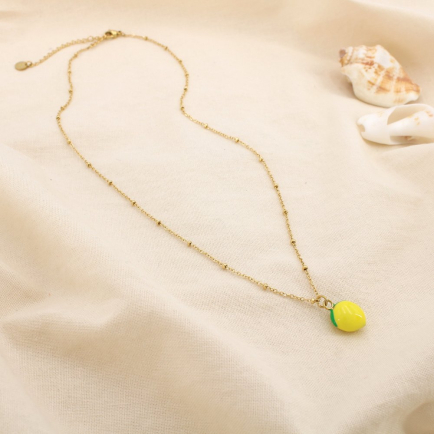 Collier acier inoxydable doré pendentif citron émail 0125169 jaune