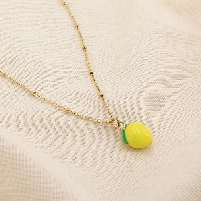 Collier acier inoxydable doré pendentif citron émail 0125169 jaune