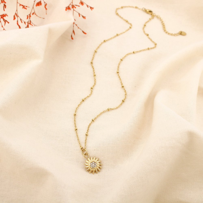 Collier acier inoxydable pendentif soleil strass 0125171 doré Collier acier inoxydable pendentif soleil strass 0125171 doré