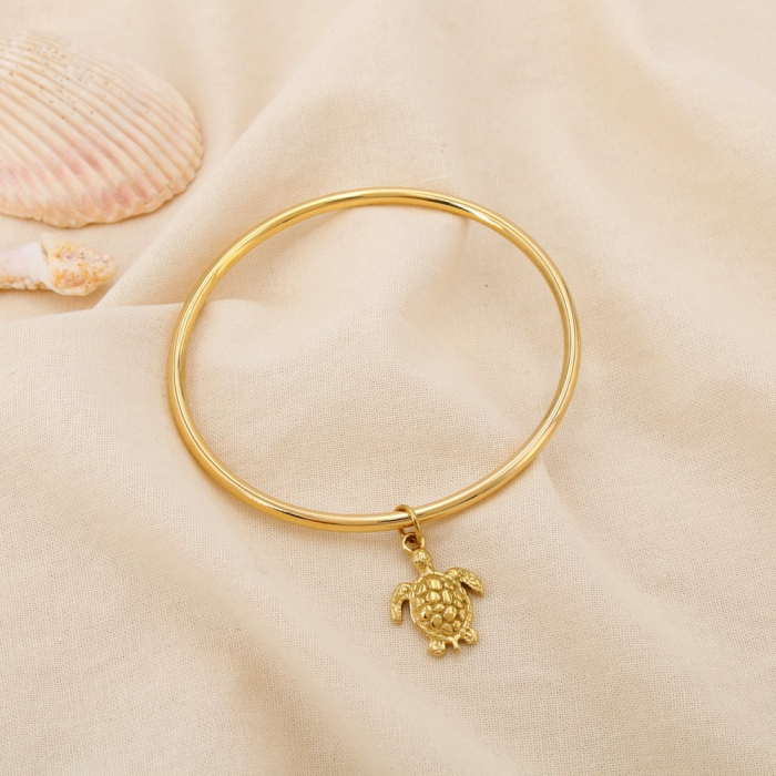 Bracelet jonc acier inoxydable breloque tortue 0225227 doré Bracelet jonc acier inoxydable breloque tortue 0225227 doré