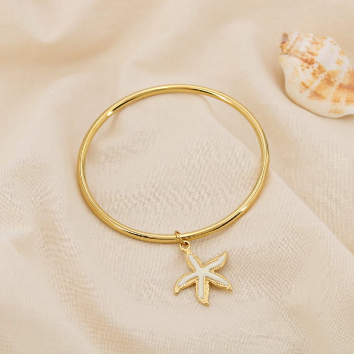 Bracelet jonc acier inoxydable breloque étoile de mer 0225228 doré Bracelet jonc acier inoxydable breloque étoile de mer 0225228 doré