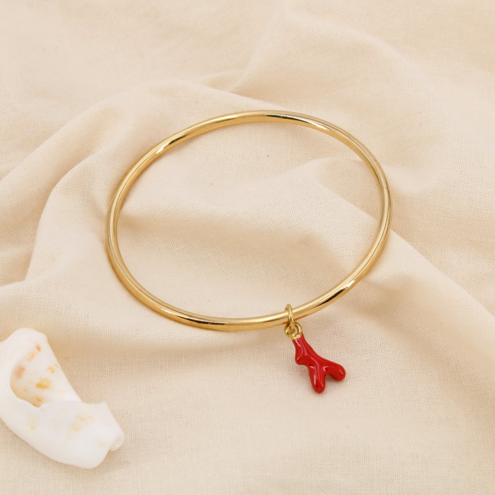Bracelet jonc acier inoxydable breloque corail émaillée 0225229 doré Bracelet jonc acier inoxydable breloque corail émaillée 0225229 doré