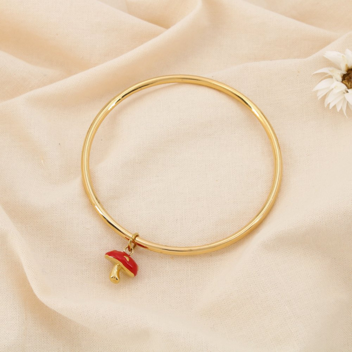 Bracelet jonc acier inoxydable breloque champignon émaillée 0225235 doré Bracelet jonc acier inoxydable breloque champignon émaillée 0225235 doré
