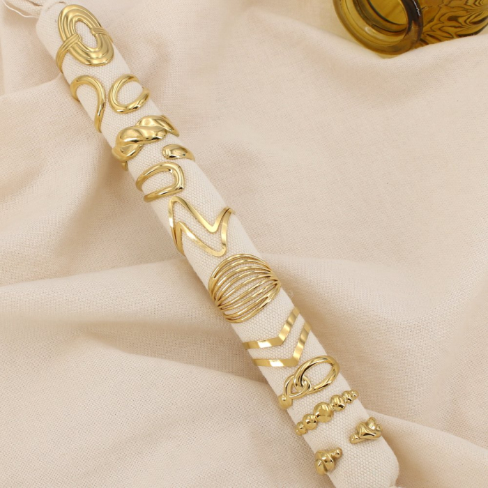 Ensemble de 10 bagues ouvertes en acier inoxydable 0425079 doré