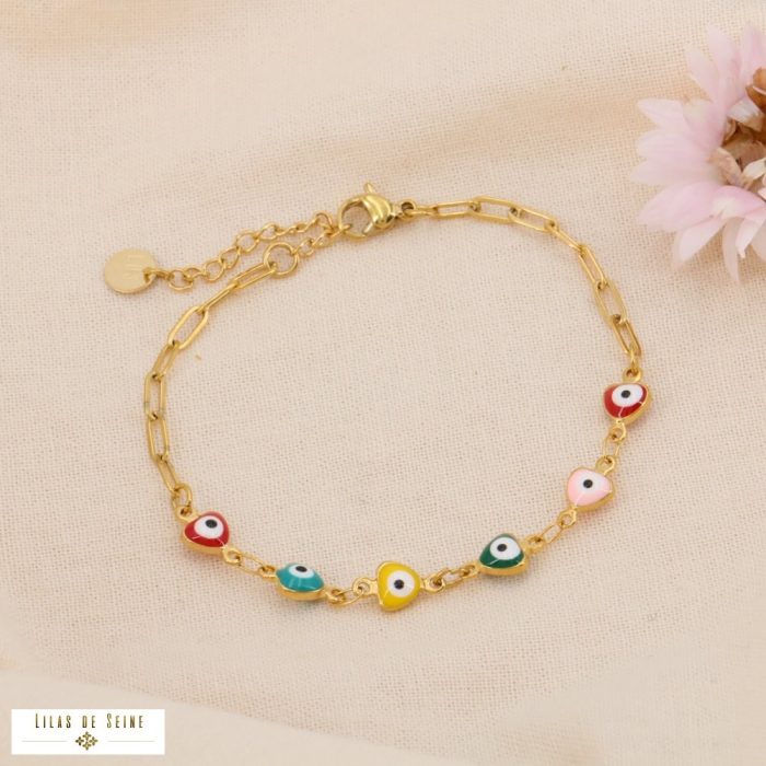 Bracelet acier inoxydable yeux émail 0224094 multi Bracelet acier inoxydable yeux émail 0224094 multi