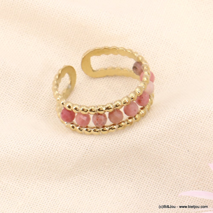 Bague double anneaux acier inoxydable billes pierre 0423037 vieux rose Bague double anneaux acier inoxydable billes pierre 0423037 vieux rose