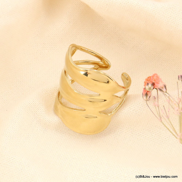 Bague large ouverte design fluide acier inoxydable 0423131 doré