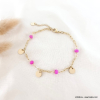 Bracelet fin acier inoxydable pampilles dorées billes pierre 0223089 fushia