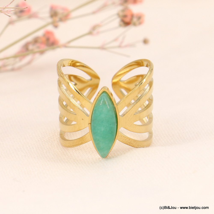 Bague papillon acier inoxydable cabochon pierre ou nacre 0423009 vert