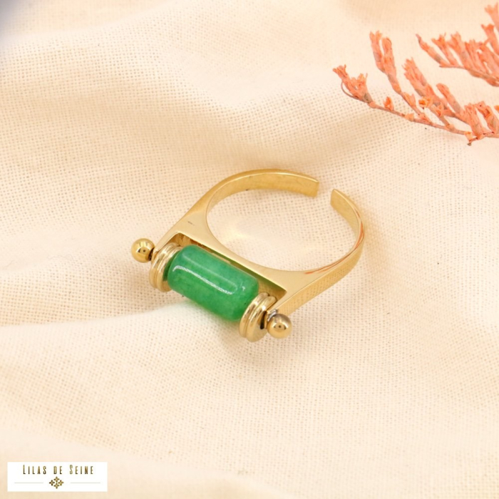 Bague talisman acier inoxydable pierre naturelle 0423550 vert Bague talisman acier inoxydable pierre naturelle 0423550 vert
