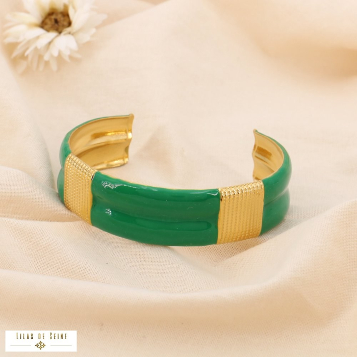 Bracelet jonc large ouvert en acier inoxydable émaillé 0224572 vert foncé Bracelet jonc large ouvert en acier inoxydable émaillé 0224572 vert foncé