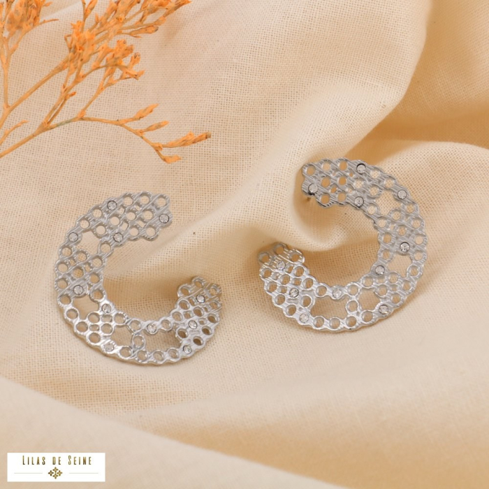 Créoles ouvertes acier inoxydable strass 0323615 argenté Créoles ouvertes acier inoxydable strass 0323615 argenté