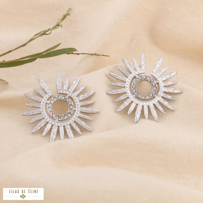 Boucles d’oreilles fleur strassée acier inoxydable 0323616 argenté Boucles d’oreilles fleur strassée acier inoxydable 0323616 argenté
