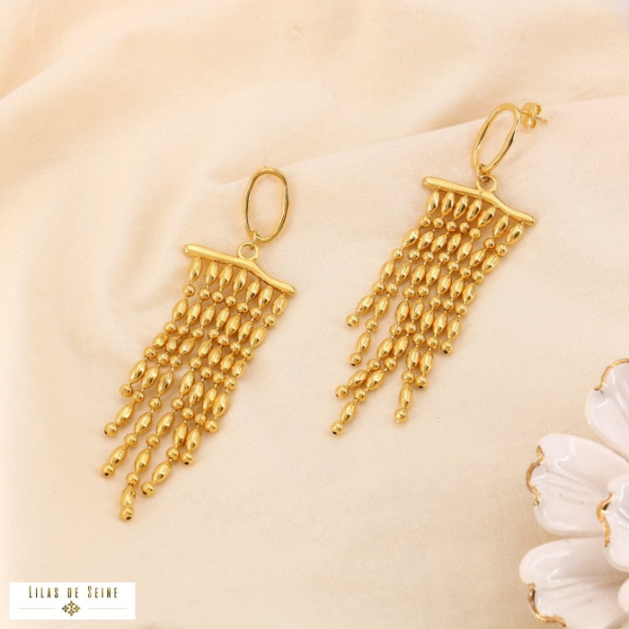 Boucles d’oreilles pendantes effet cascade acier inoxydable 0324553 doré Boucles d’oreilles pendantes effet cascade acier inoxydable 0324553 doré