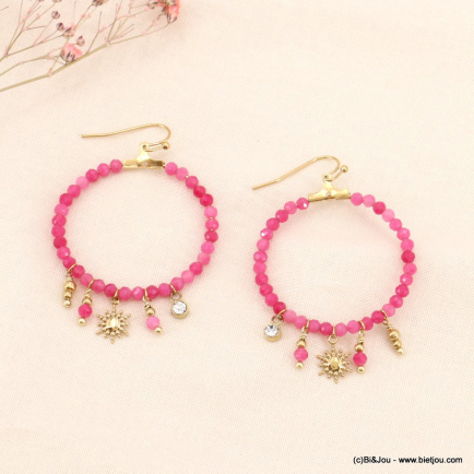 Créoles acier inoxydable pierres naturelles 0323054 fushia