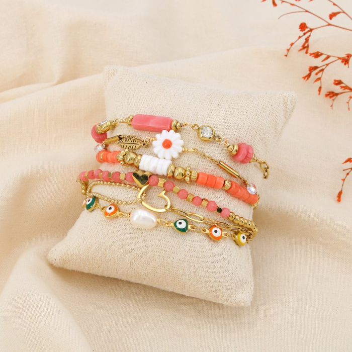 Ensemble 6 Bracelets Femme Acier Inoxydable 0225257 rouge corail Ensemble 6 Bracelets Femme Acier Inoxydable 0225257 rouge corail