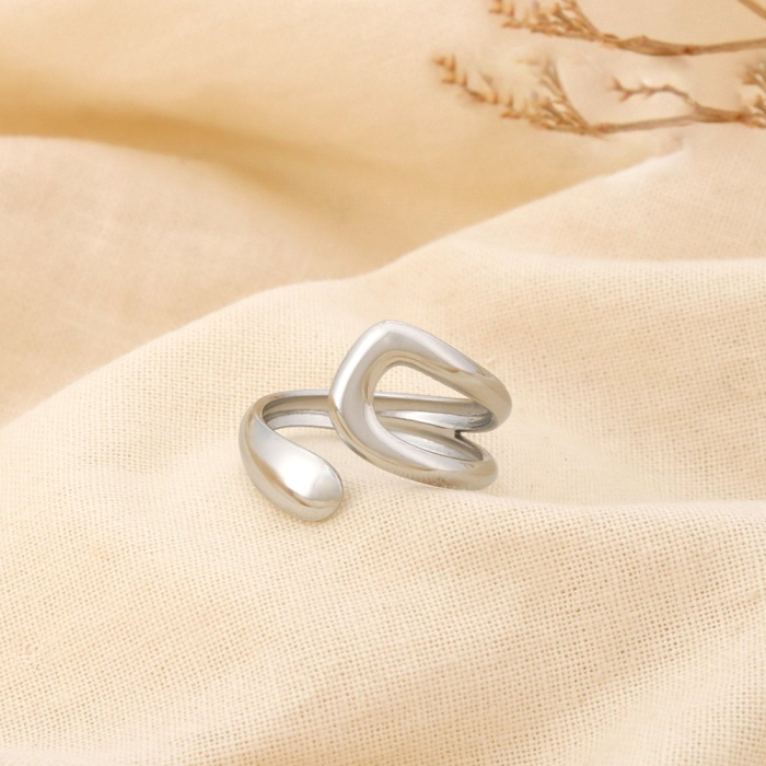 Bague acier inoxydable ajouré contemporain organique 0425088 argenté