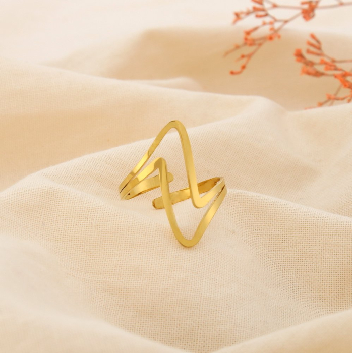 Bague acier inoxydable ajouré design zigzag 0425087 doré