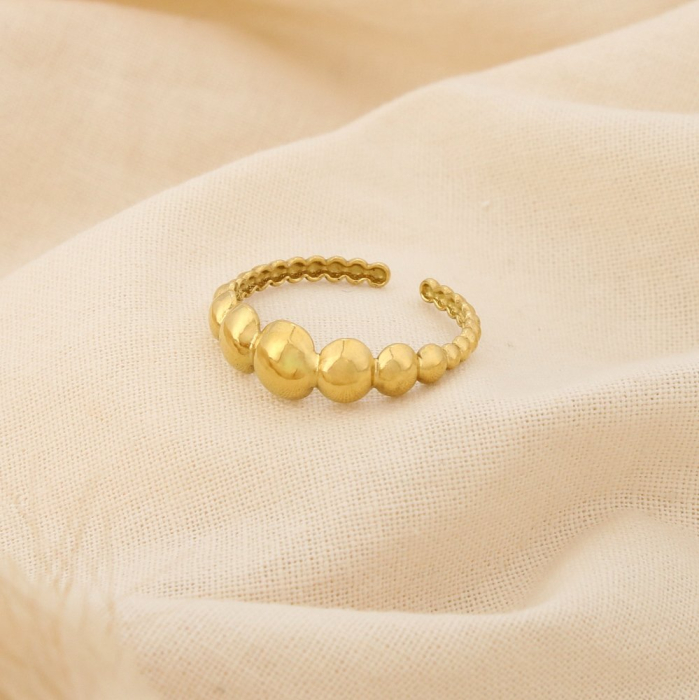 Bague acier inoxydable ouverte effet boule en relief 0425084 doré Bague acier inoxydable ouverte effet boule en relief 0425084 doré