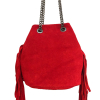 Sac bandoulière cuir véritable façon daim à franges 0917092 rouge
